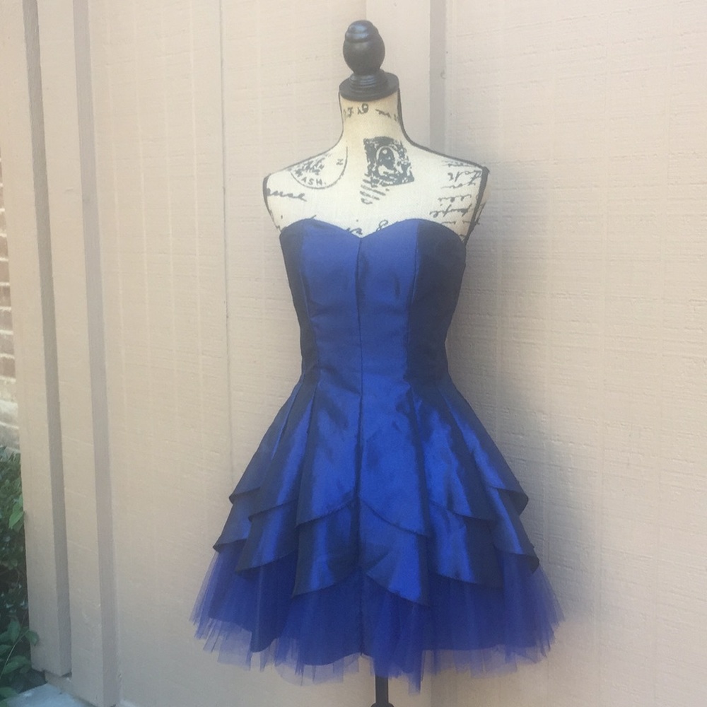 Sz 7/8 Steppin Out Electric Blue Strapless Dress - Picture 1 of 6